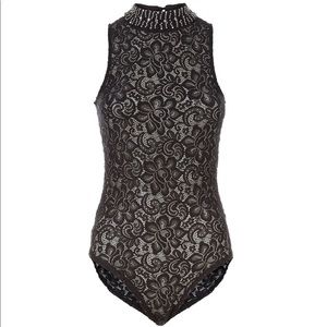 Sheer bodysuit with embellished neckline